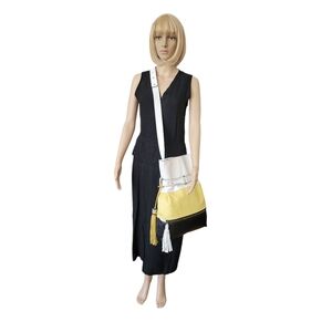 Charles Jourdan Leather Boho Crossbody Bag, Black/Yellow/ White, NWOT